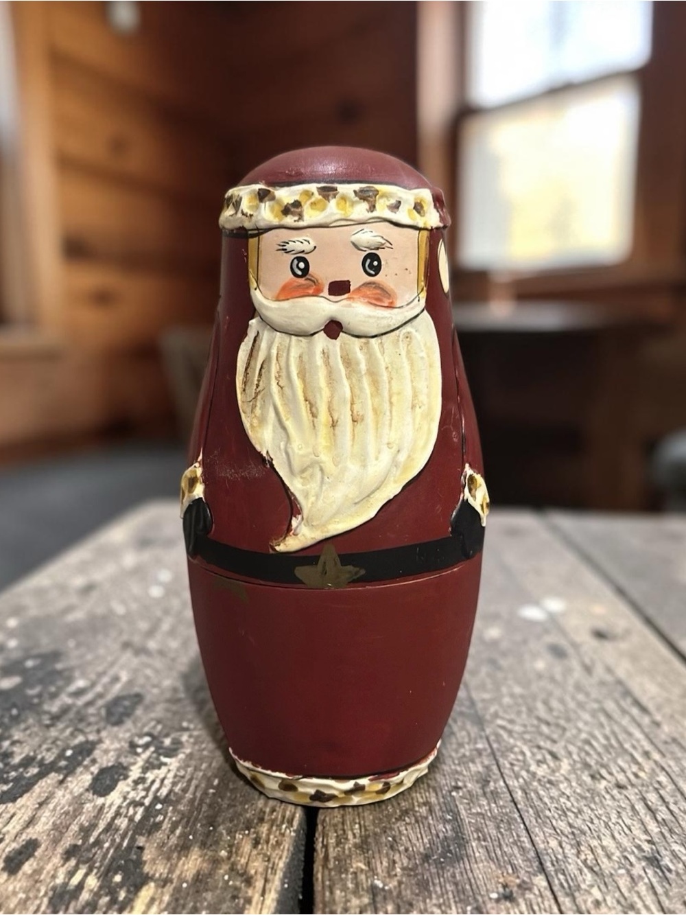 Vintage Wooden Santa Nesting Dolls Matryoshka Babushka Stacking Set Folk Art